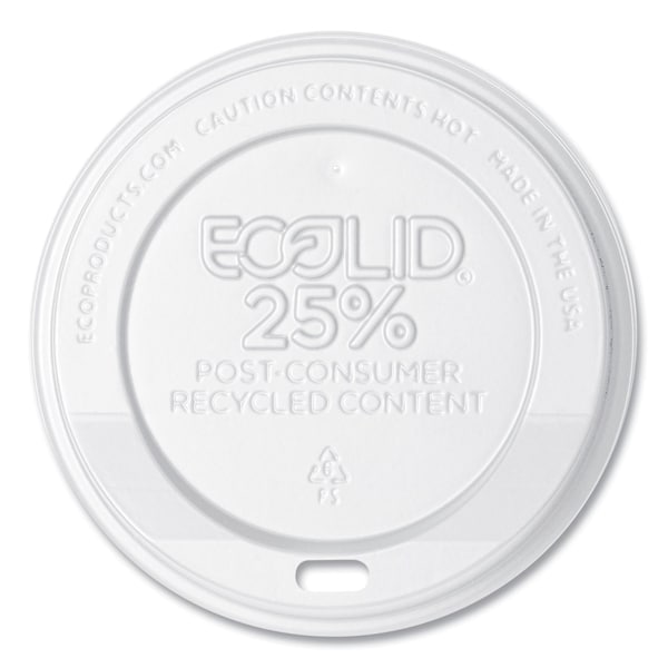Eco-Products EcoLid 25% Recy Content Hot Cup Lid, White, F/10-20oz, PK1000 PK EP-HL16-WR - main